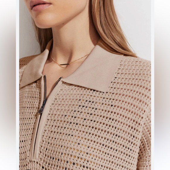 Varley Clayton Polo Knit Top Beige Neutral Quarter Zip Athleisure EUC Small - Picture 5 of 13